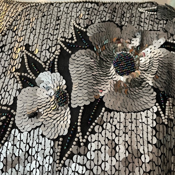 New designer Silver metallic sequins beaded silk blouse short-sleeve top Vintage - Picture 6 of 12